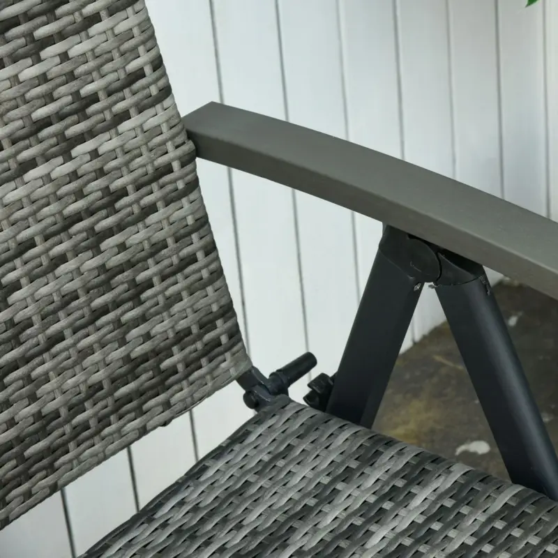 Novità | EASYCOMFORT Sedia Pieghevole da Giardino in Rattan PE con Braccioli e Schienale Reclinabile Grigio
