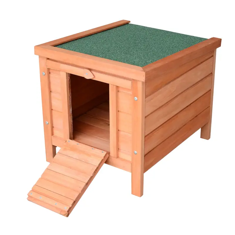 Easycomfort Gabbia per Conigli in Legno da Esterno con Tetto in Asfalto e Rampa Antiscivolo, 42x51x43cm, Rosso Arancione - Scorte in esaurimento