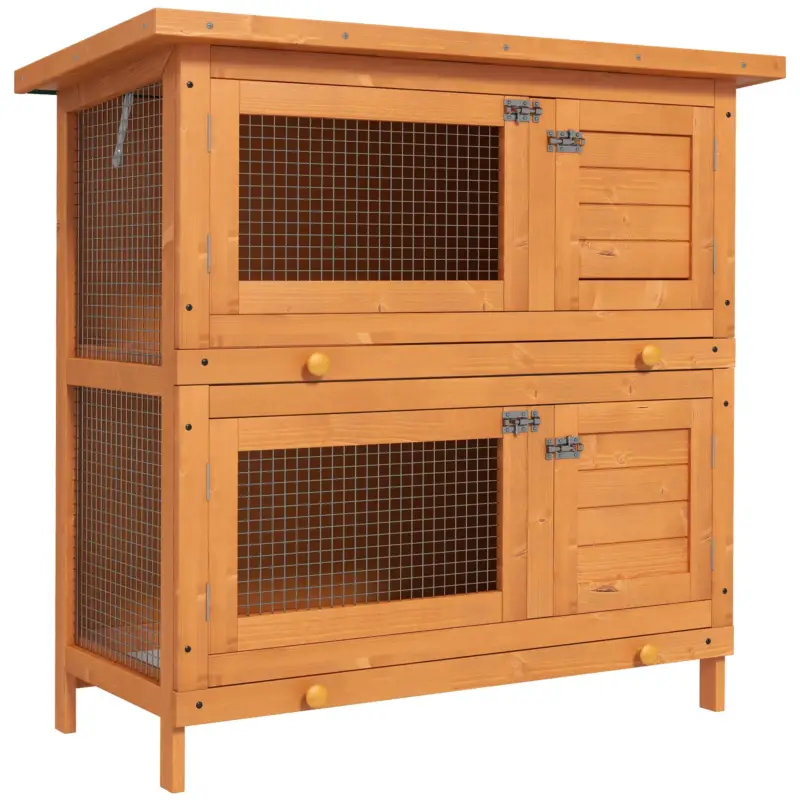 Easycomfort Gabbia a Due Piani per Conigli, Conigliera da Esterno in Legno di Abete, 90x45x90 cm, Legno e Verde - Più venduto