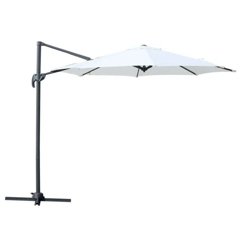 Promozione speciale | EASYCOMFORT Ombrellone Decentrato da Giardino Angolazione Regolabile Girevole a 360° in Poliestere, Bianco Crema, ?294x248cm