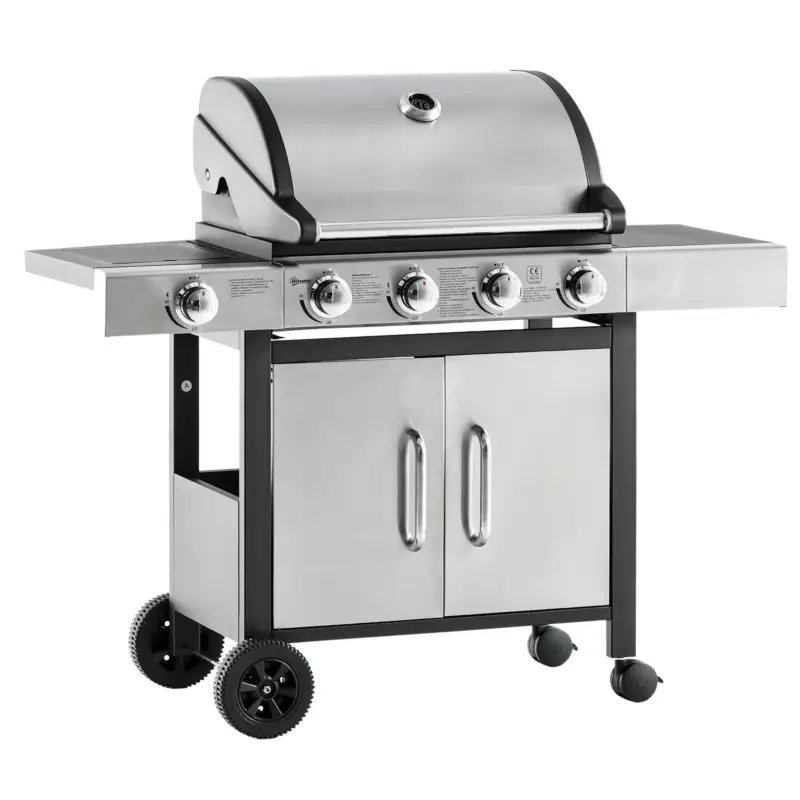 Preferito dai clienti - Easycomfort Barbecue Gas con Coperchio e 5 Bruciatori da 15.2kW e 4 Ruote, 128x56x113cm