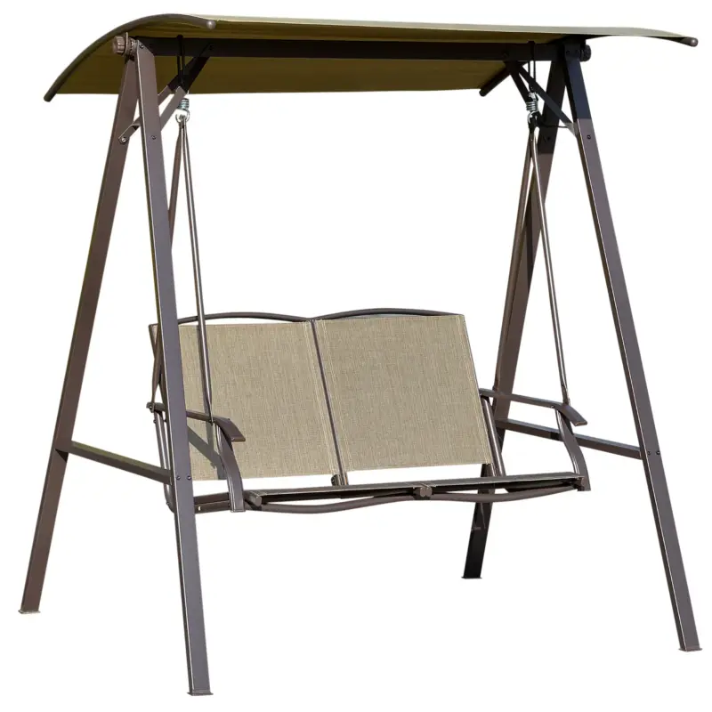 Easycomfort Dondolo da Giardino 2 Posti con Tettuccio Regolabile, Struttura in Metallo e Seduta in Poliestere e Rete Traspirante, 147x125x170cm, Marrone - Alta qualità