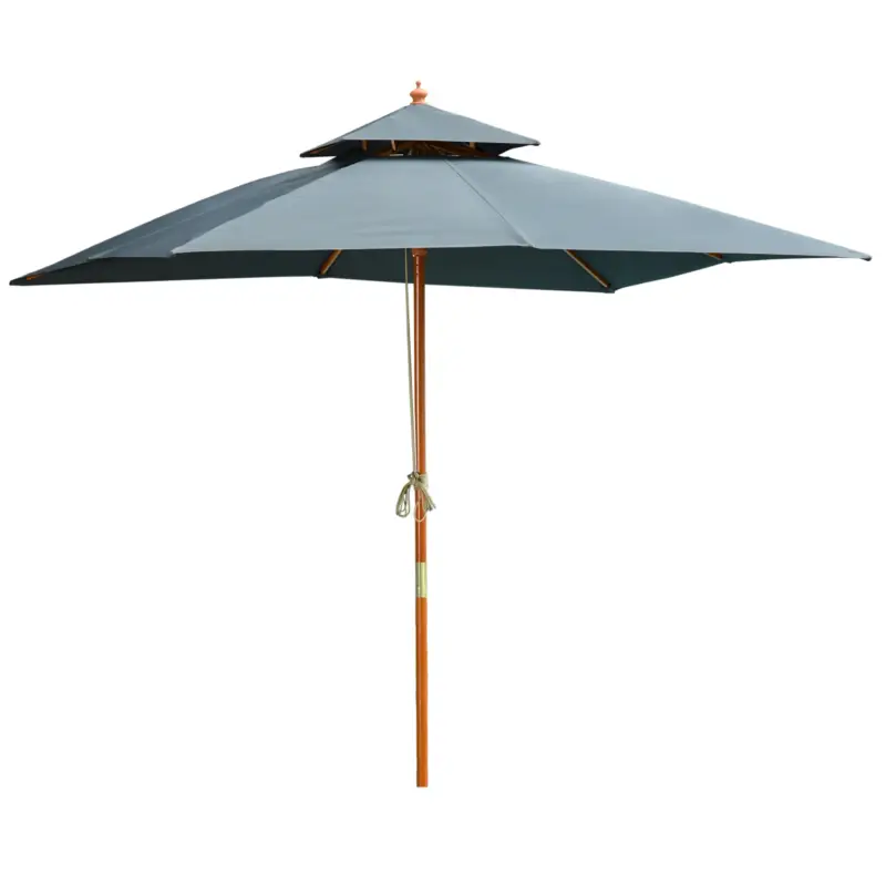 Easycomfort Ombrellone da Giardino 3x3m con 8 Stecche in Bamboo e Copertura Parasole a 2 Livelli, Grigio - Prezzo basso