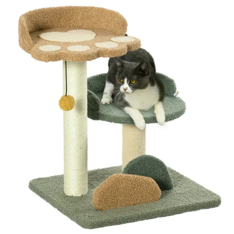 Ultima occasione | Easycomfort Albero Tiragraffi per Gatti con 2 Lettini, Pallina e Rivestimento in Velluto, 43x39x52cm