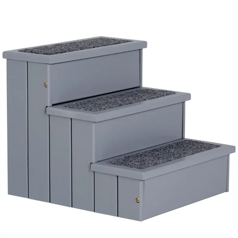 Novità in catalogo | Easycomfort Scaletta per Cani a 3 Gradini con Tappeto Antiscivolo e Spazio Interno, 40.5x44.5x38cm, Grigio