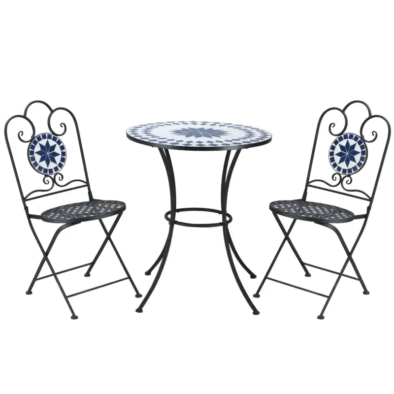 Alta qualità | Easycomfort Set da Giardino 3 Pezzi con 2 Sedie Pieghevoli e 1 Tavolino Rotondo a Mosaico