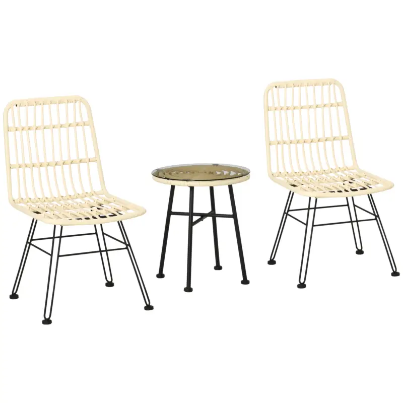 Easycomfort Set Mobili da Giardino 3 Pezzi con Tavolino e Sedie in Rattan PE, Poilestere e Acciaio per Esterni, Crema | Super offerta