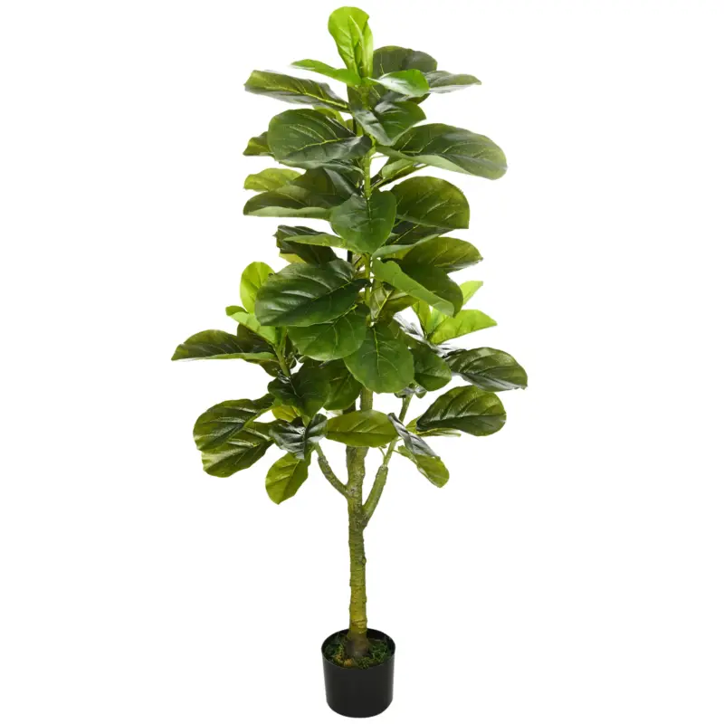 Tra i più amati - Easycomfort Pianta Artificiale di Ficus da 150 cm a 75 Foglie e 4 Rami con Vaso Ø15x12.5 cm, per Interni ed Esterni, Verde