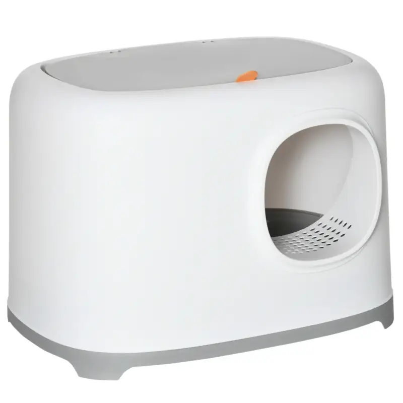 Qualità superiore | Easycomfort Lettiera per Gatti Apribile in PP con Paletta e Coperchio Inclusi, 55x40x39cm, Bianca e Grigia