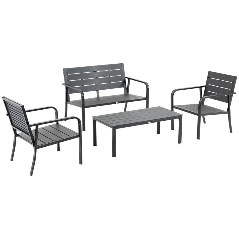 Quasi esaurito | Easycomfort Set Salotto da Giardino da 4 Pezzi con Panchina a 2 Posti, 2 Poltrone e Tavolino, Grigio Scuro