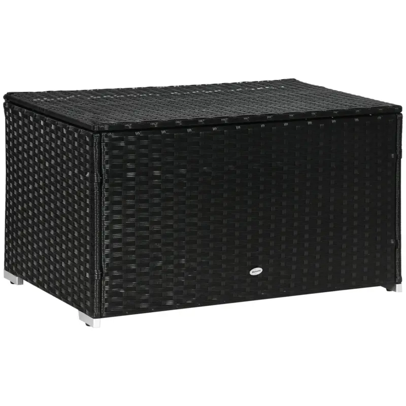 Sconto | Easycomfort Baule da Giardino in Rattan e Acciaio con Coperchio, 95x60x53cm, Nero
