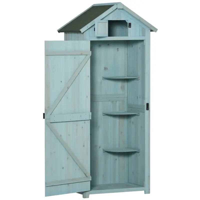 Easycomfort Casetta da Giardino Porta Attrezzi in Legno con 3 Ripiani, 77x54.2x179cm, Blu | Fine serie