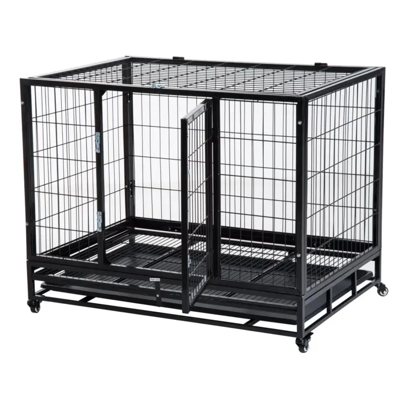 Liquidazione | Easycomfort Gabbia Box per Cani Cuccioli da Interno Esterno con Rotelle 92×62×75cm
