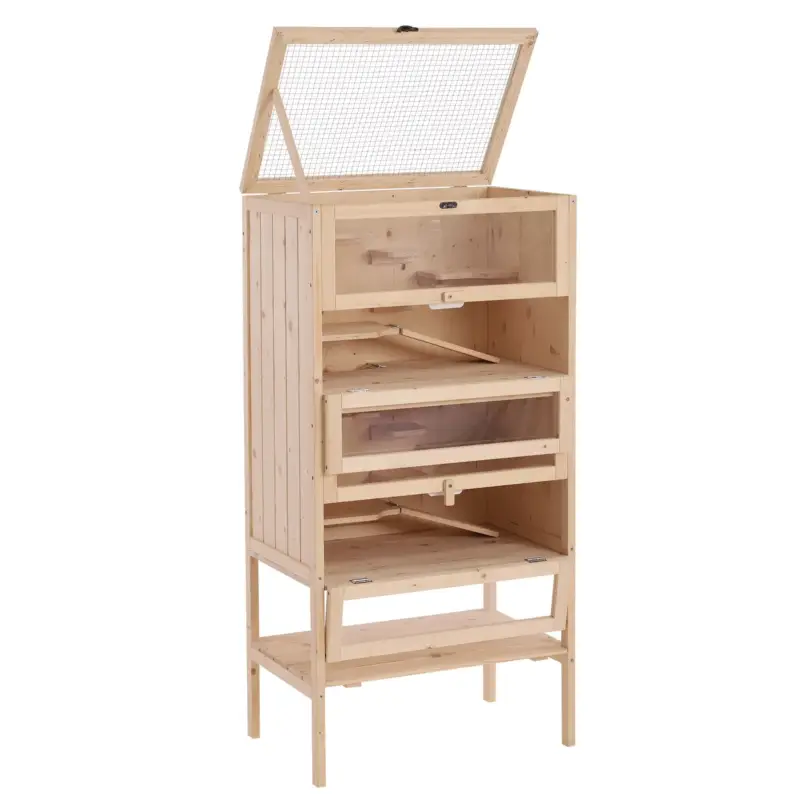 Sconto | Easycomfort Gabbia per Criceti Roditori Porcellini d'India in Legno Massello Tetto Apribile 4 Ripiani Collegati con Rampe 60x40x120cm