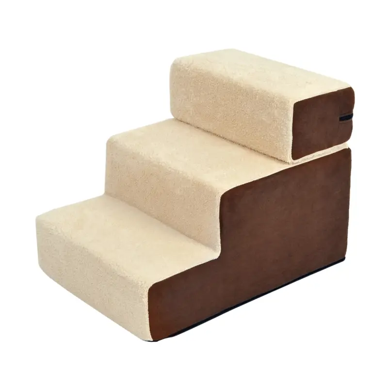 Fino a esaurimento scorte - Easycomfort Scala per Cani e Cuccioli a 3 Gradini Rimovibili e Antiscivolo, Beige e Marrone, 54x40x39cm