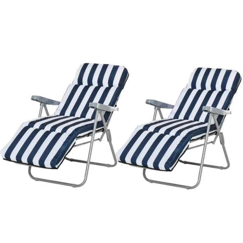 EasyComfort Sedia Sdraio per Esterni da 2 Pezzi Pieghevole e Reclinabile, Lettino Prendisole con Cuscino Imbottito, Blu e Bianco | Prezzo promozionale