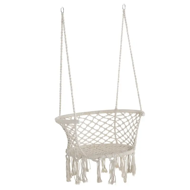 Consegna rapida - Easycomfort Amaca da Giardino in Stile Boho Chic, Sedia Sospesa in Poliestere e Macramè per Interni ed Esterni, Crema, 80x60x36cm