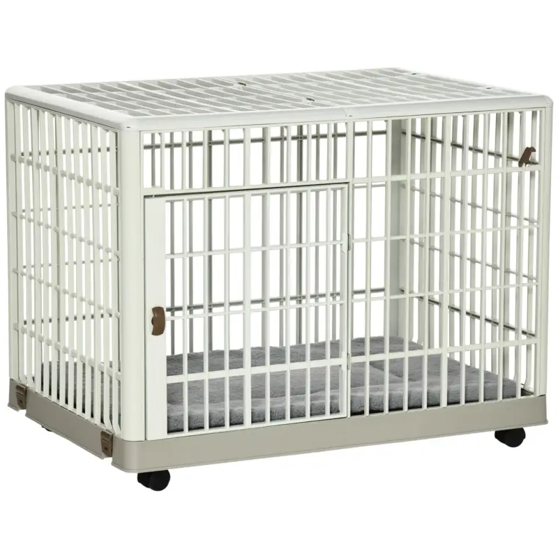 EASYCOMFORT Box per Cani con Fondo Removibile e 5 Ruote, per Cani fino a 18kg, 81x55.5x62.5cm, Beige - Consegna espressa