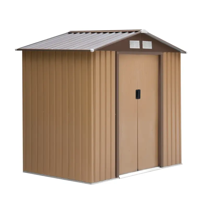 EasyComfort Casetta da Giardino Porta Utensili in Lamiera con Porte Scorrevoli, 213x130x185cm, Giallo | Pronto per la spedizione