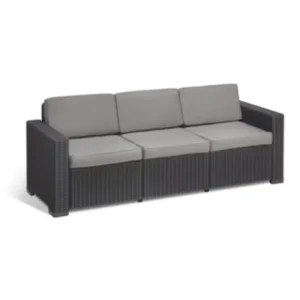 Acquista oggi - Divano Allibert California a 3 posti in resina antiurto effetto polirattan con cuscini Grafite/Graphite