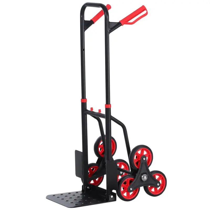 Easycomfort Durhand Carrello Portapacchi Pieghevole 120 kg max con Maniglia Estraibile, 60x45x109 cm, Rosso e Nero - Grande offerta