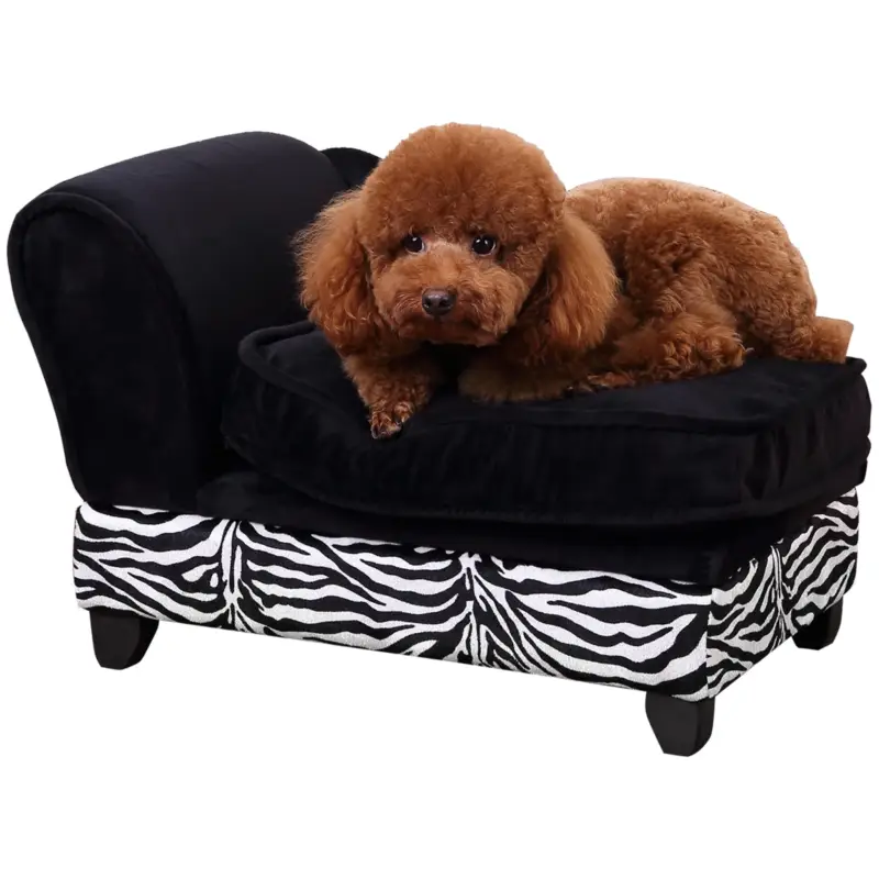 Easycomfort Divano per Cani di Taglia Piccola e Media con Spazio Portaoggetti, in Legno e Peluche, 57x34x36 cm, Bianco e Nero - Risparmio extra