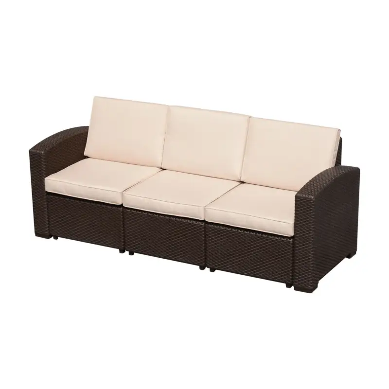 Compra oggi | Easycomfort Divano a 3 Posti in PP Plastica ad Effetto Rattan, Divano da Giardino con Cuscini, Marrone e Champagne, 199x71x75cm