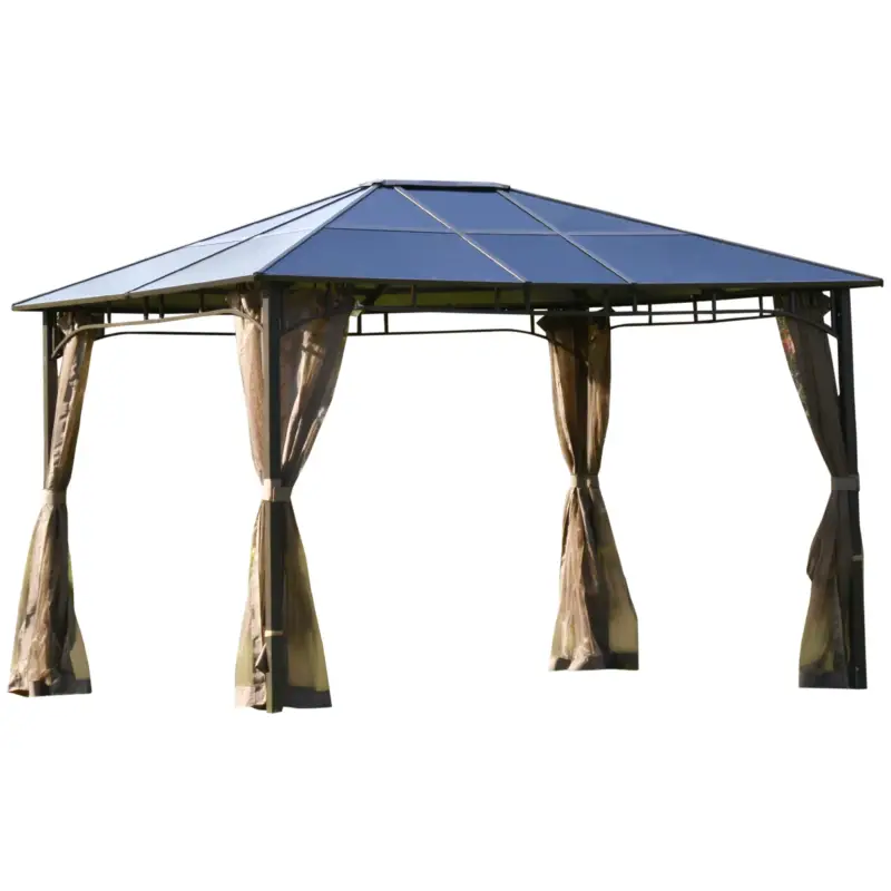 Easycomfort Gazebo da Giardino con Zanzariera 3.6x3m Tetto Policarbonato Marrone - Ordina subito