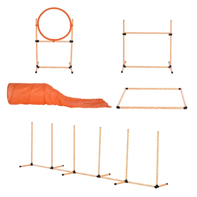 Easycomfort Attrezzi Agility Dog Set Completo Percorso Agility Dog con 5 Pezzi Slalom, Ostacolo e Tunnel, Arancione - Risparmia ora