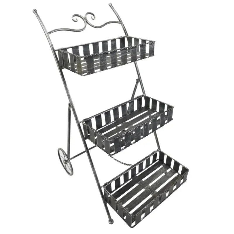 Easycomfort Fioriera da Balcone a 3 Ripiani con 2 Ruote, Porta Piante per Giardino in Metallo 53x39x78cm Nero | Scorte quasi esaurite