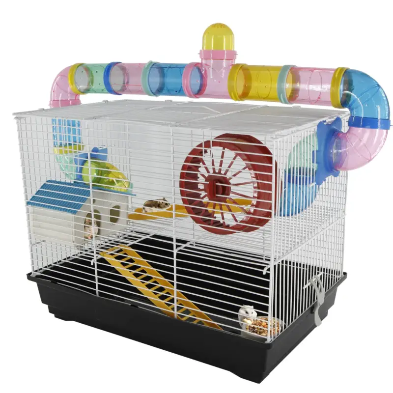 Prezzo promozionale | Easycomfort Gabbia per Criceti a Tre Piani con Tubi e Accessori, in Metallo e Plastica