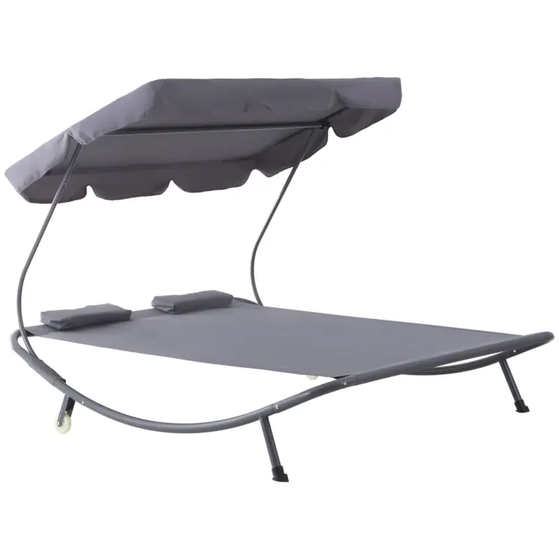 Consegna rapida - Easycomfort Lettino Matrimoniale 2 Posti Parasole Regolabile da Esterno e Giardino 200x175x134cm Grigio