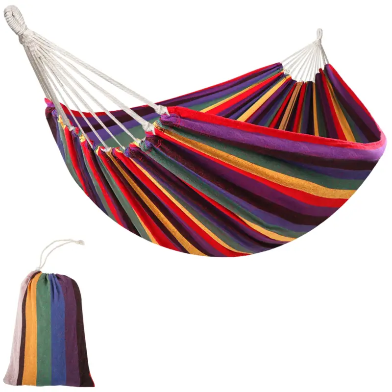 Sconto | Easycomfort Amaca da Giardino Extra Large in Cotone e Poliestere con Sacca di Trasporto, 200x150cm Righe Multicolore