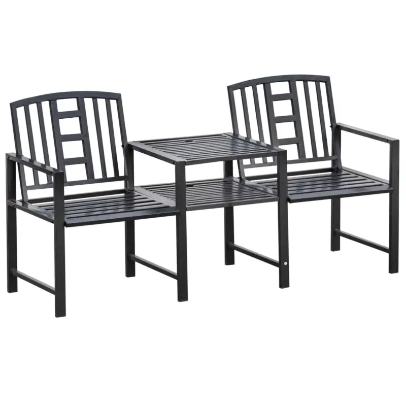 Scelta dei clienti - Easycomfort Panchina da Giardino Moderna 2 Posti con Tavolino e Foro per Ombrellone Arredamento da Esterno 165x56x85.5cm Nero