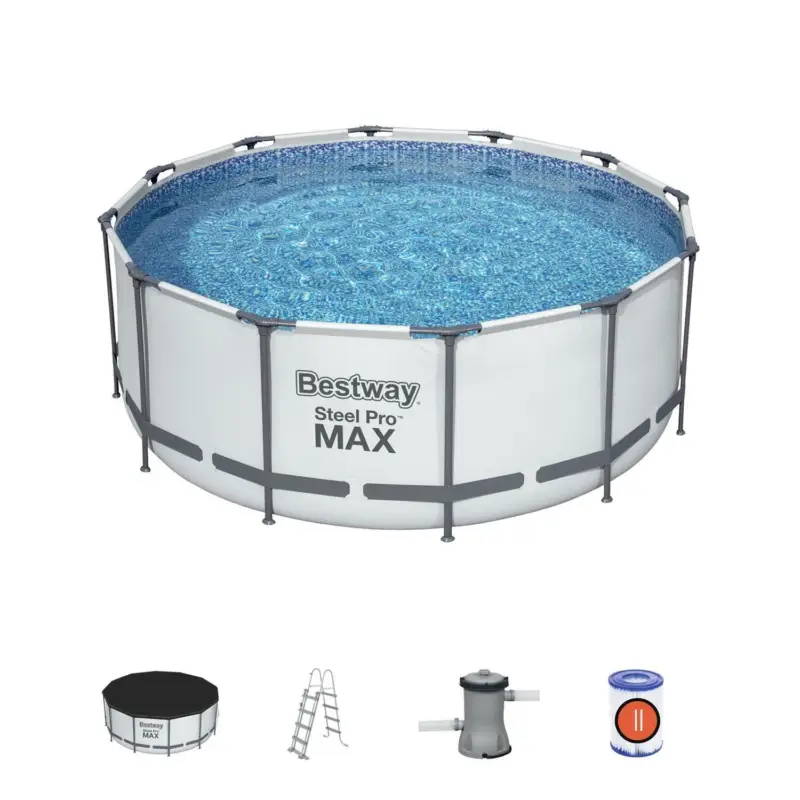 Prezzo conveniente | Piscina Fuori Terra Bestway 56420 Frame Pool Steel Pro ø (366x122h) Top di copertura+Scaletta rampa esterna+Pompa filtrante 10.250 Litri
