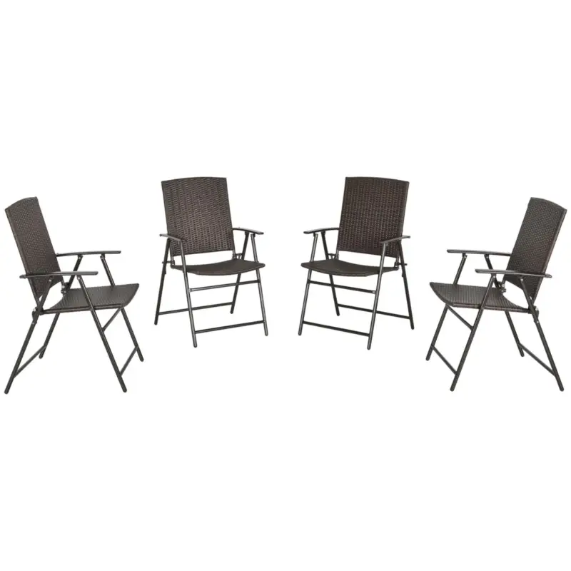 Ora disponibile - EASYCOMFORT Set 4 Pezzi Sedie Pieghevoli da Giardino in Rattan e Acciaio Marrone