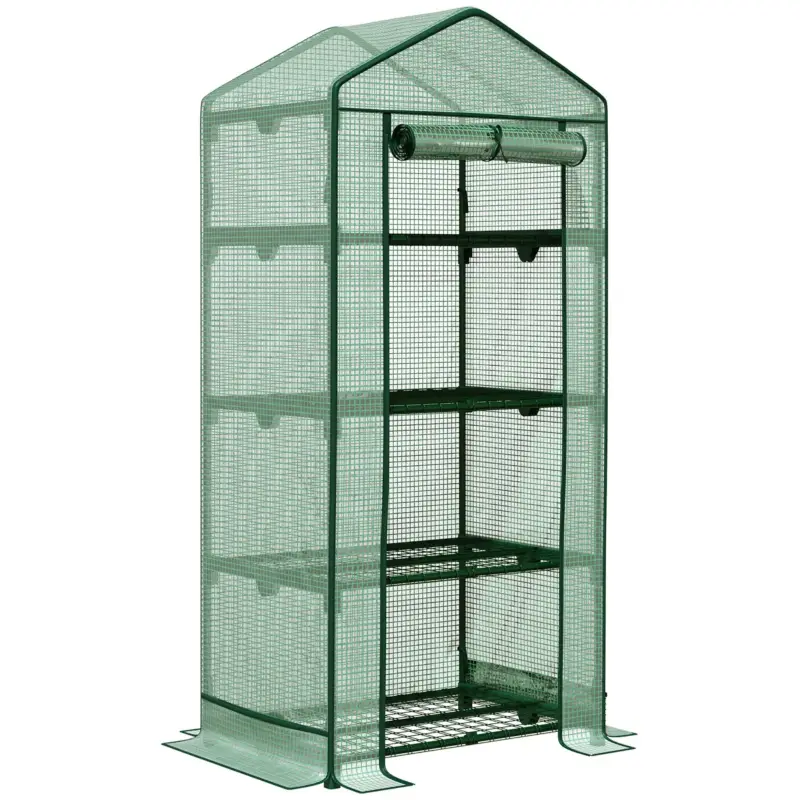 Nuovo in catalogo | Easycomfort Serra da Giardino a 4 Ripiani in Acciaio, Copertura in PE e Porta Avvolgibile, 69x49x158 cm, Verde