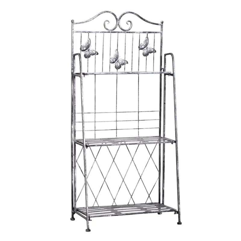 Qualità premium | Easycomfort Scaffale Fioriera 3 Ripiani Pieghevole da Giardino Balcone, Metallo, Argento, 44x25x96 cm