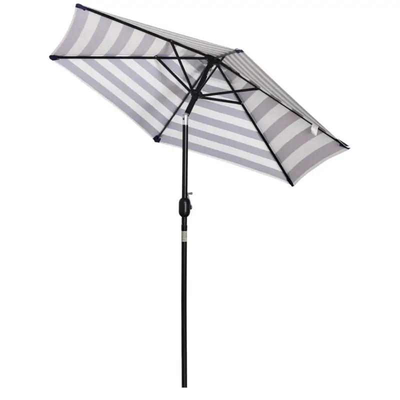 Risparmio extra | EASYCOMFORT Ombrellone da Giardino Inclinabile Φ227cm, Apertura a Manovella, Palo in Metallo e 8 Stecche, Blu e Bianco