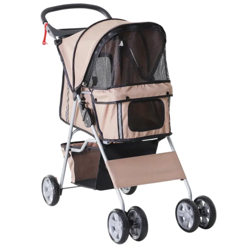 Acquista subito | Easycomfort Passeggino per Cani Pieghevole in Tessuto con Cestino e Portabicchieri, 75x45x97cm - Marrone