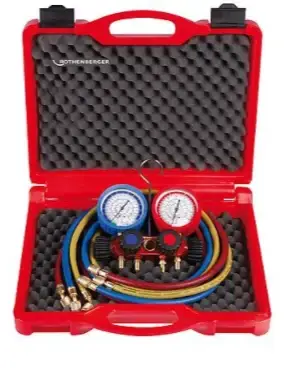 Rothenberger Kit Gruppo Manometrico 4 vie per R22, R134, R407 con Serie di tre Flessibili con Rubinetto - Premium