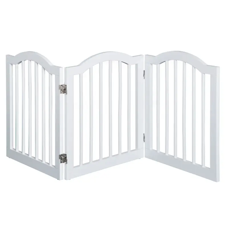 Prezzo ridotto | EASYCOMFORT Cancellino per Cani Pieghevole a 3 Sezioni in Legno Verniciato Lucido, 154.5x1.8x61cm, Bianco