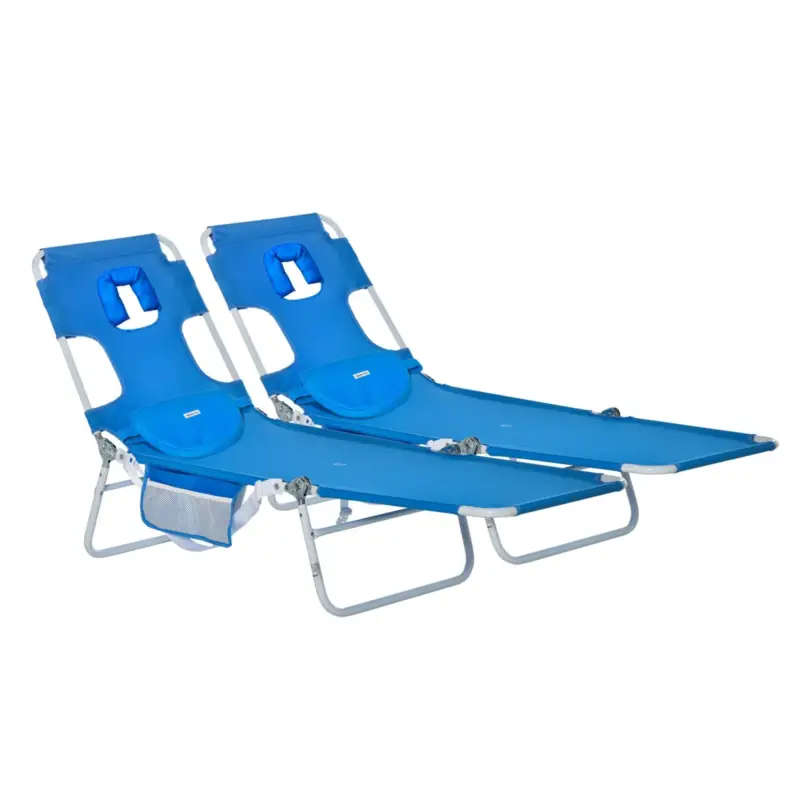EASYCOMFORT Set 2 Sdraio da Giardino Pieghevoli, Schienale Regolabile su 5 Posizioni e Apertura per il Viso Blu | Molto richiesto