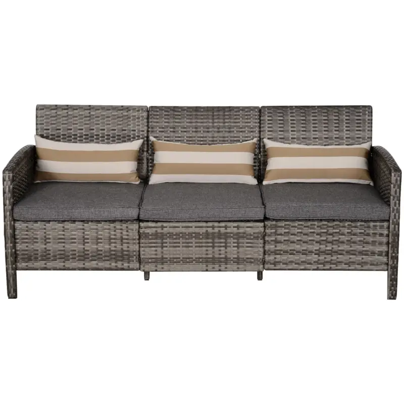 Super prezzo | EASYCOMFORT Divano 3 Posti da Esterni in PE Rattan con Cuscini a Righe Grigio 173x68x78cm
