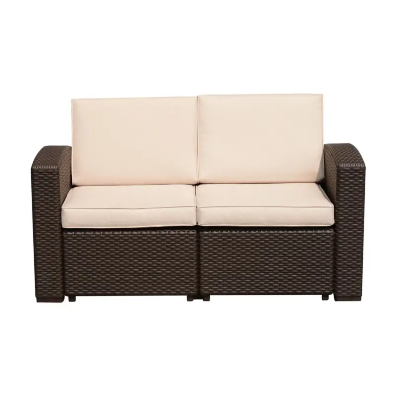 EASYCOMFORT Divano a 2 Posti in PE Rattan con Cuscini, Marrone, 141x71x75cm - Prodotto di punta