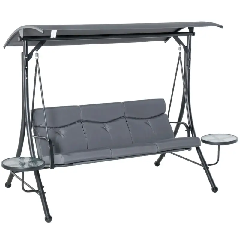 Compra subito - Easycomfort Dondolo da Giardino a 3 Posti , Dondolo da Esterno con Tettuccio Regolabile e 2 Tavolini, Grigio 271x125x177cm