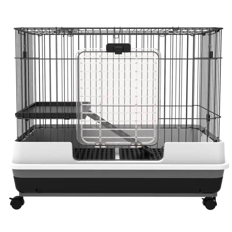 Acquisto sicuro - Easycomfort Gabbietta per Conigli Porcellini d'India in Metallo Nero con 2 Porte e Vassoio Estraibile 81.2x52.7x70cm