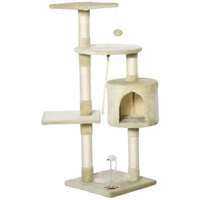 Acquista ora - Easycomfort Albero Tiragraffi per Gatti con Cassetta, Pallina, Corda per Gioco e Relax, 75x40x112 cm, Beige