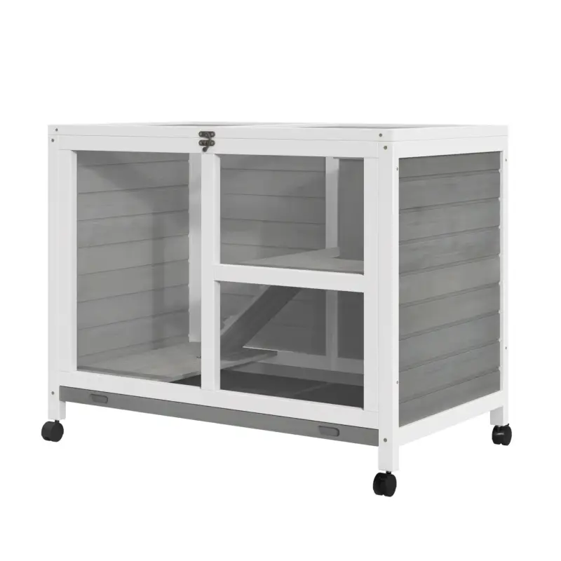 Acquista online | Easycomfort Conigliera in Legno a 2 Piani con Casetta, Rampa e Vassoio Estraibile, 91.5x53.3x73cm