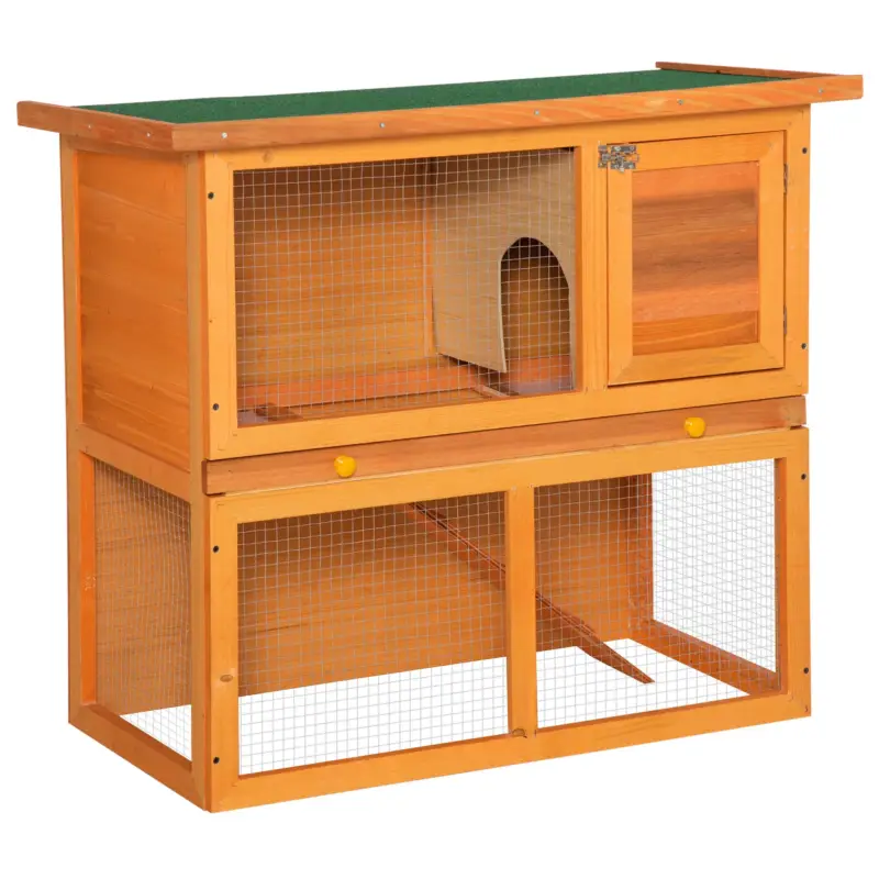 Approfitta dell'offerta - Easycomfort Gabbia per Conigli a Due Piani, Conigliera da Esterno con Casetta per Conigli in Legno di Abete, 90x45x80 cm